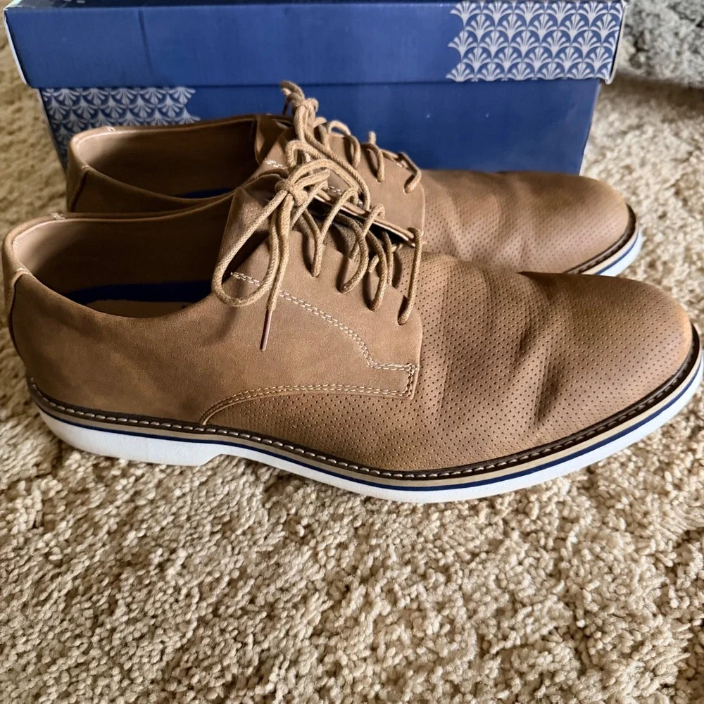 Amali Mens Payson Oxford Shoes Size 12 Tan Perforated Lace Up Dress Sneakers